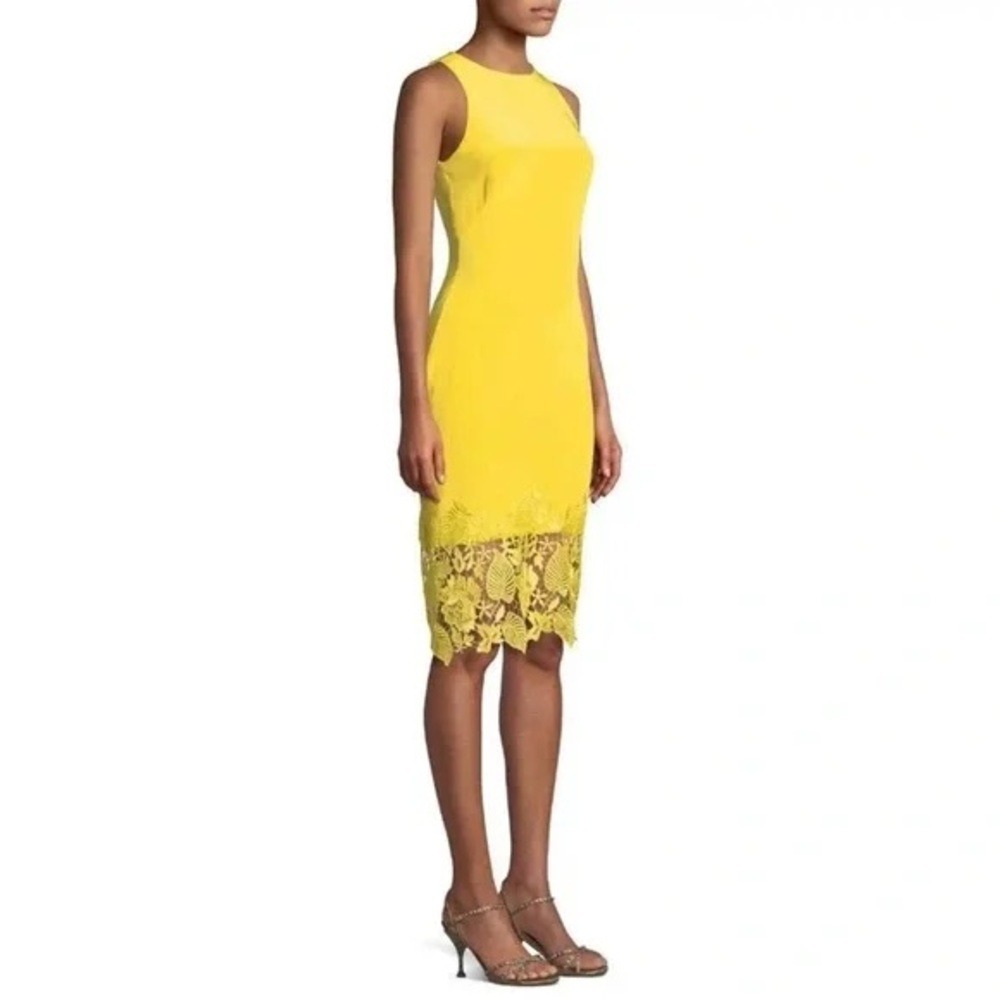 Theia Yellow Midi Dress with Lace Detail